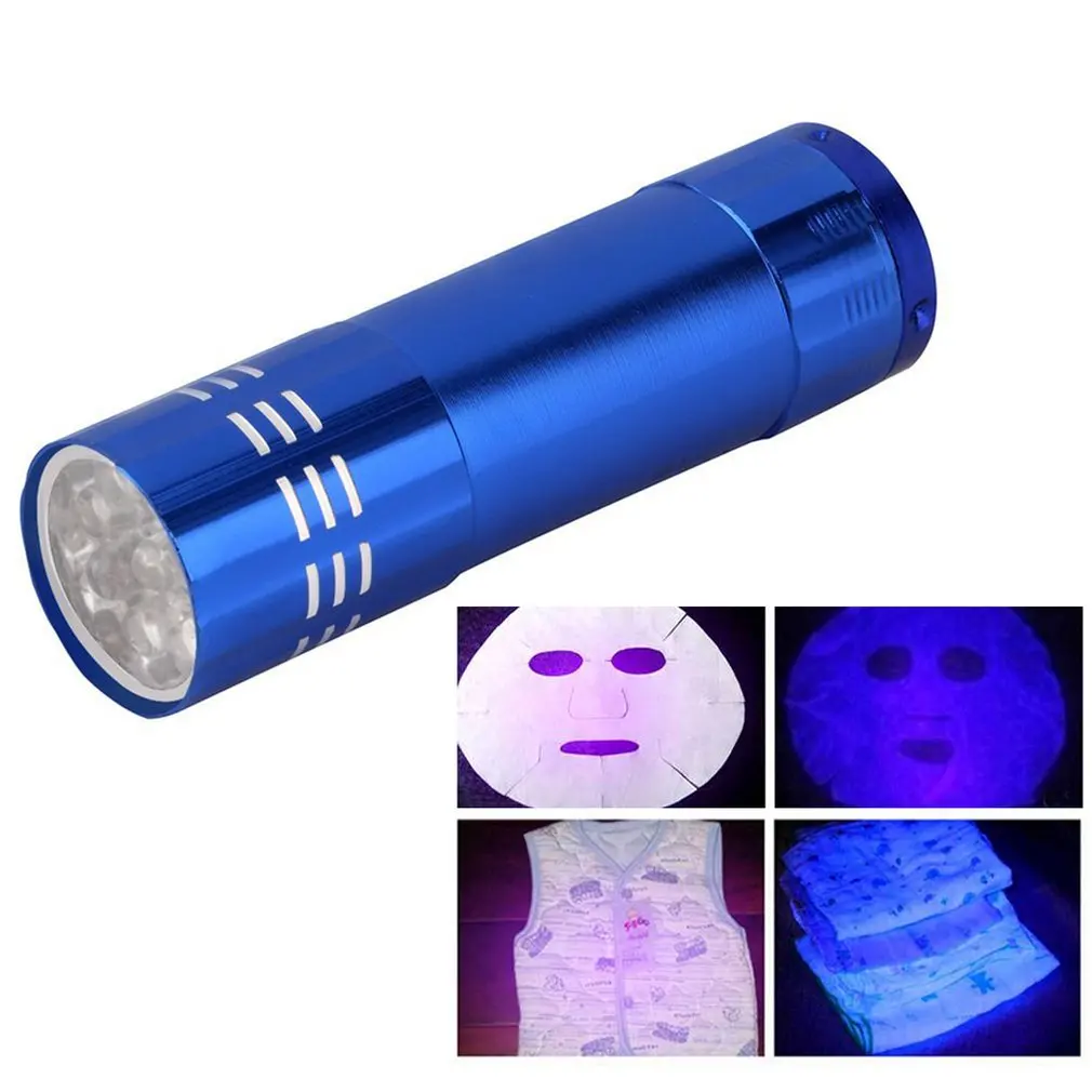 9 LED Aluminum Alloy Mini UV Light High Brightness Flashlight Durable Camping Hiking UV Light