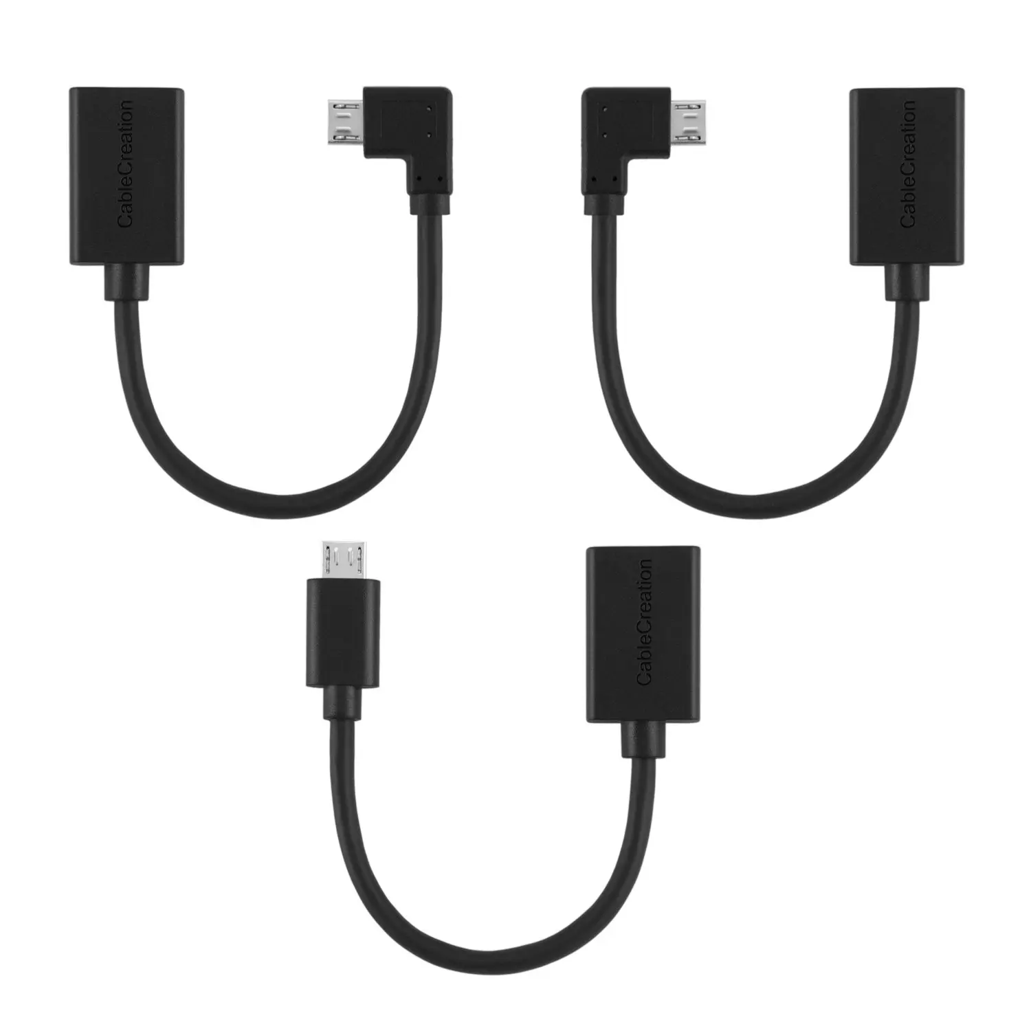3 шт. в упаковке) Кабель Micro B Male to USB 2,0 A Female OTG, ассорти микро-usb угол направления,(прямой, левый угол, правый угол