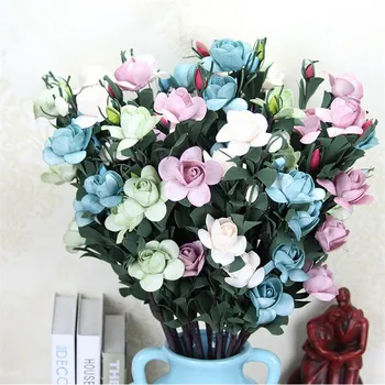 

10Pcs Fake Short Stem Rose (4 heads/piece) 22.83" Length Simulation PE Gardenia for Home Wedding Decorative Artificial Flowers