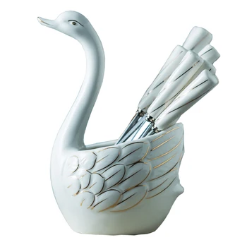 

Swan Fruit Fork Set Fashionable And Beautiful High-end Gold Painting Household Items High-end Creative Ceramic Frosted Bottom