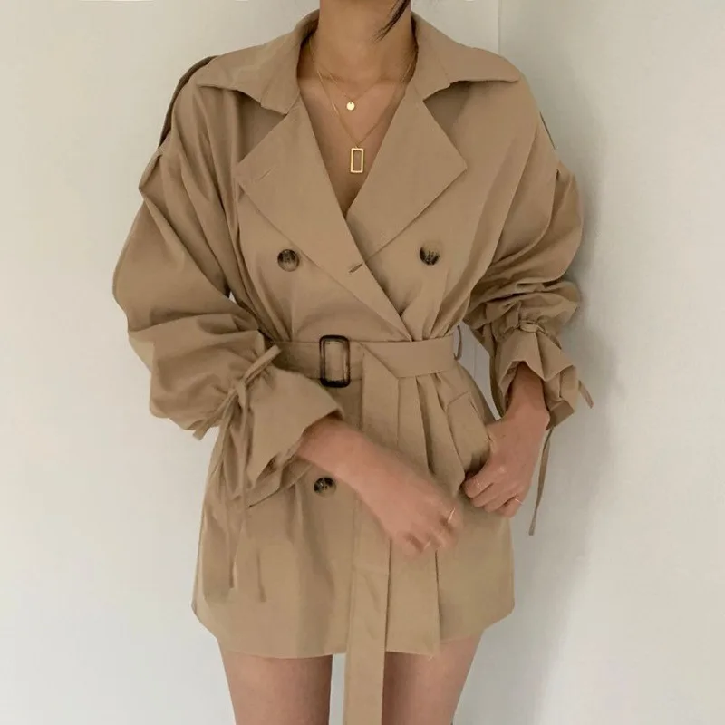 

2020 Autumn Winter Loose Classic Regular Trench Coat Flare Sleeve Fashion Korean OL Outwear Belt Female Windbreaker Coats