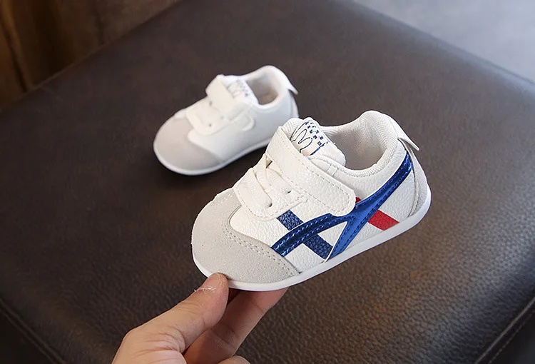 Baby children's shoes female male baby color matching striped shoes leather shoes baby shoes soft bottom toddler shoes