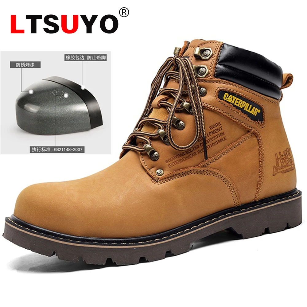 

New men's first layer cowhide anti-collision anti-puncture tooling bootsfashionable high-top Martin bootshigh-end leather boots