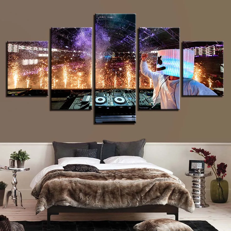 Music Poster Guitar Piano Violin Drum Phonograph DJ 5 Pieces Wall Pictures For Living Room Color Painting Art Home Decor | Дом и сад