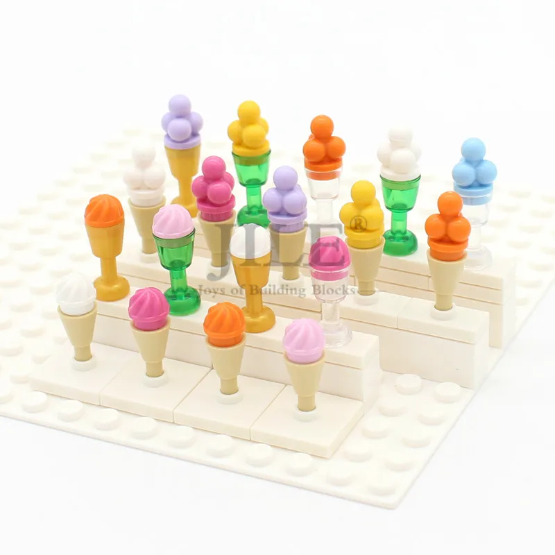 Moc 11610 6254 콘 1x1 바가 있는 역방향 콘 아이스크림 스쿱 눈덩이 음식 디저트 빌딩 블록 브릭 호환 조립 장난감