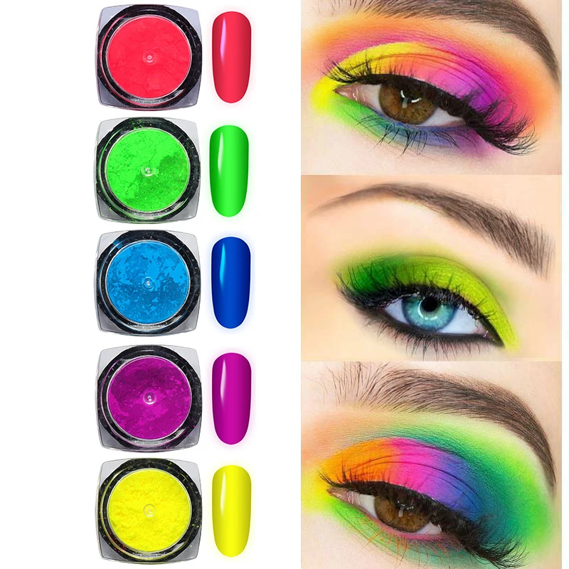 

9pcs/bag Neon Eyeshadow Powder High Pigment Fluorescent Gradient Nail Powder Glitter Shiny Dust DIY Nail Glitter TSLM1