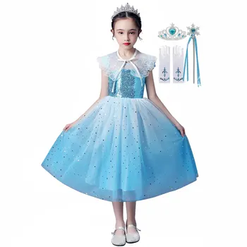 

Elsa New Dress For Girl Sequin Star Gradient Color Kids Floral Lace Summer Party Costumes Children Gorgeous Tulle Gown