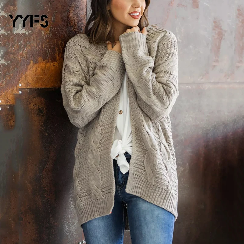 

2019 Loose Long Sleeve Knit Sweater Cardigan Women Thick Winter Warm kardigany Coat Female Casual Solid color Long Jackets 3XL