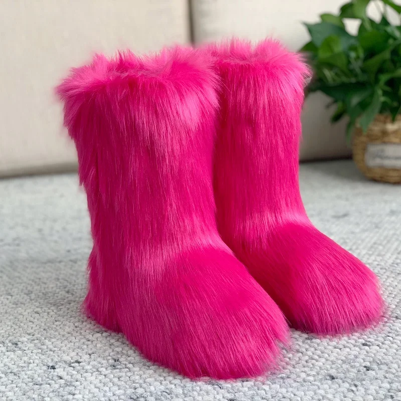 2023New Design Women Rainbow Colors Fluffy Snow Boots Female