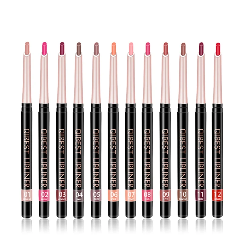 

12PCS Lip Liner Set Long Lasting Waterproof Non-stick Cup Colorfast Automatic Rotation Lip Liner Lipstick Kit N