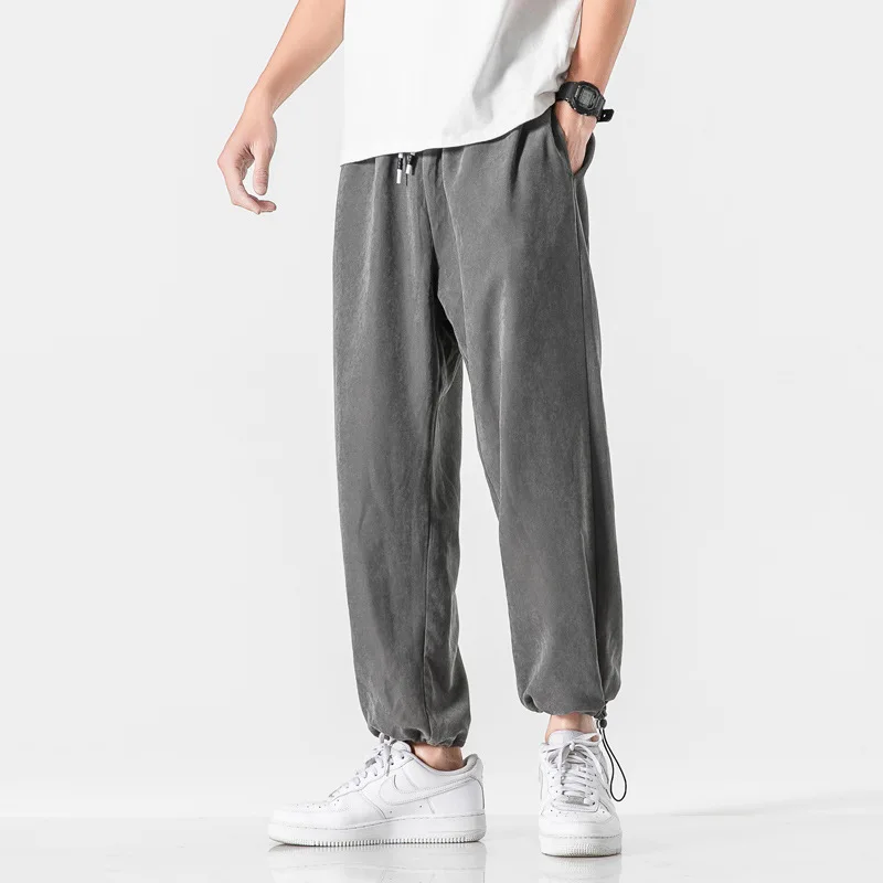 2022 Spring and Autumn New Suede Men's Casual Pants Drawstring Nine-point Drawstring Pants Men's Loose Sweatpants fruit of the loom sweatpants Sweatpants