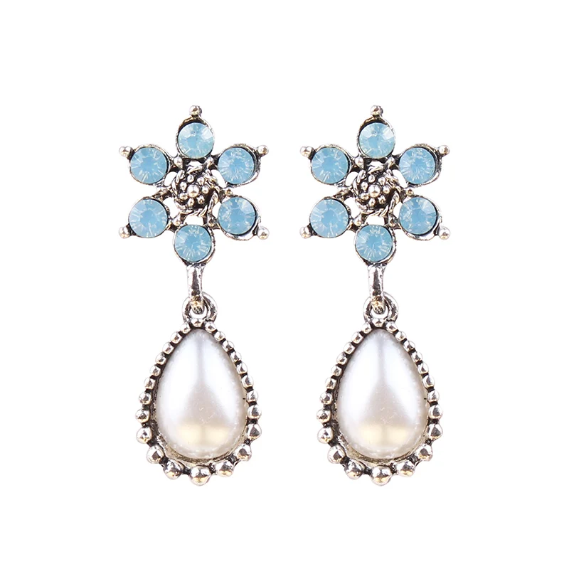 opal blue LUBOV Винтаж натуральный богемский камень черный кристалл большие серьги для женщин модные ювелирные изделия зеленый цветок висячие Висячие серьги Bijoux - Окраска металла: opal blue