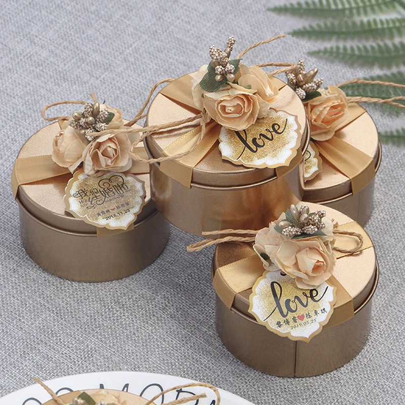Newest Round Candy Chocolate Box Wedding Party Favors and Gifts Boxes Candy Bags Gift Packaging Birthday Decor Party Supplies