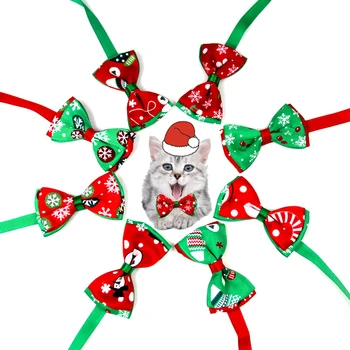 

60 PCS Pet Cat Dog Collar Bow Tie Merry Christmas Adjustable Neck Strap Cat Dog Grooming Accessories Pet Product Xmas Supplies