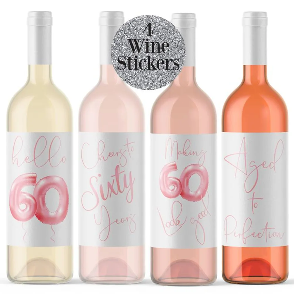 4 Pcs Custom Birthday Wine Label Pink Balloon Wine Labels 60th Birthday Celebration Wine Bottle Stickers Birthday Favors Cards Invitations Aliexpress