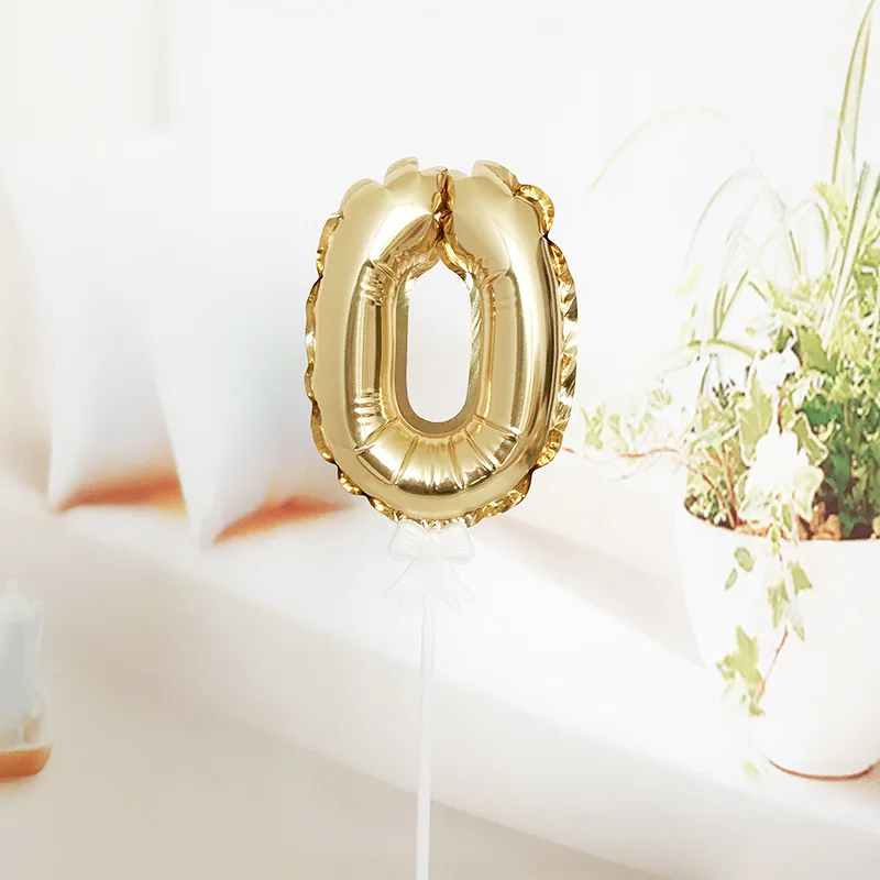 Gold number 0 7 дюймов мини воздушные шары из фольги в виде цифр торт Топпер DIY Дети день рождения торт флаг свадебное украшение креативные самостоятельно надувные шары - Цвет: Gold number 0