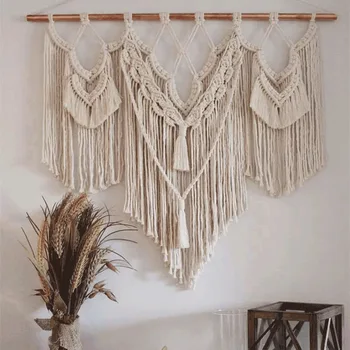 

Nordic style woven fringed wall hanging Hand woven Bohemian tapestry 100% Cotton rope tapestry nordic decoration home