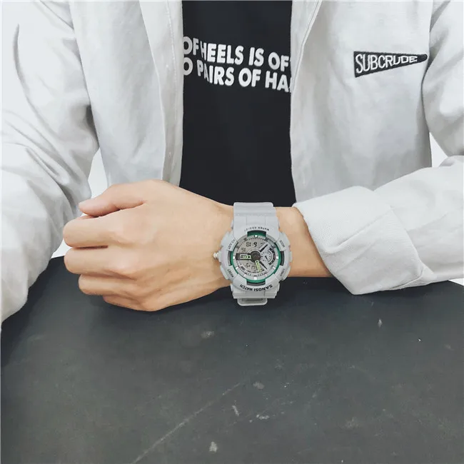 Grey Роскошные мужские часы, многофункциональные электронные цифровые часы, пара, женские, светодиодный, спортивные часы, для бега, синхронизации, военные, водонепроницаемые часы - Цвет: Grey