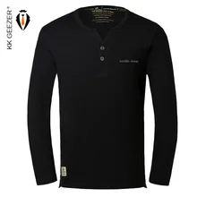Рубашка мужская футболка из хлопка с длинным рукавом и v-образным вырезом Осенняя модная Высококачественная брендовая повседневная мужская одежда футболки Топы Homme