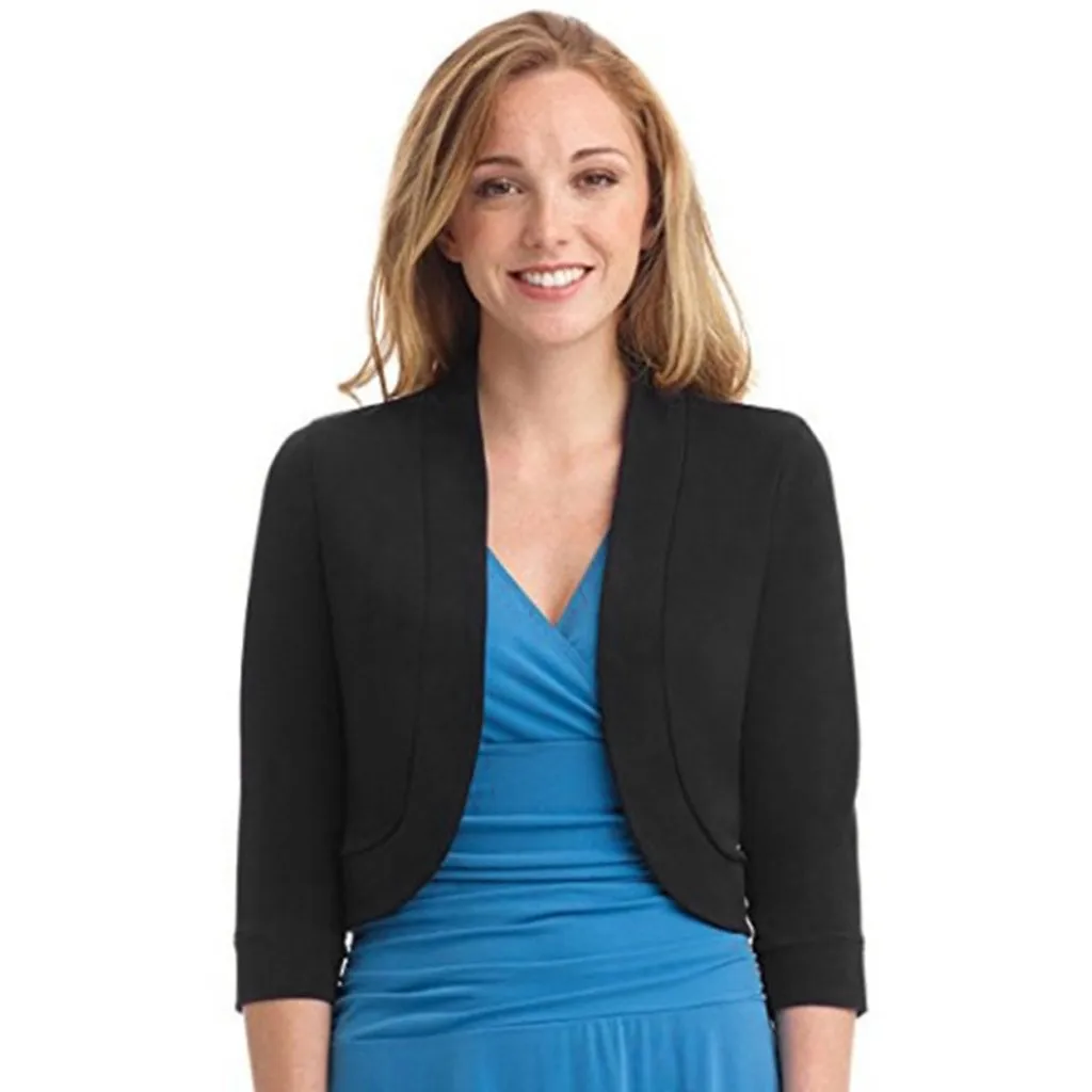 

Women Short Half Sleeve Solid Mini Office Work Cardigan Causal Plus Coat And Jackets Jean Slim Short Coat Jacket Feminina 9.26