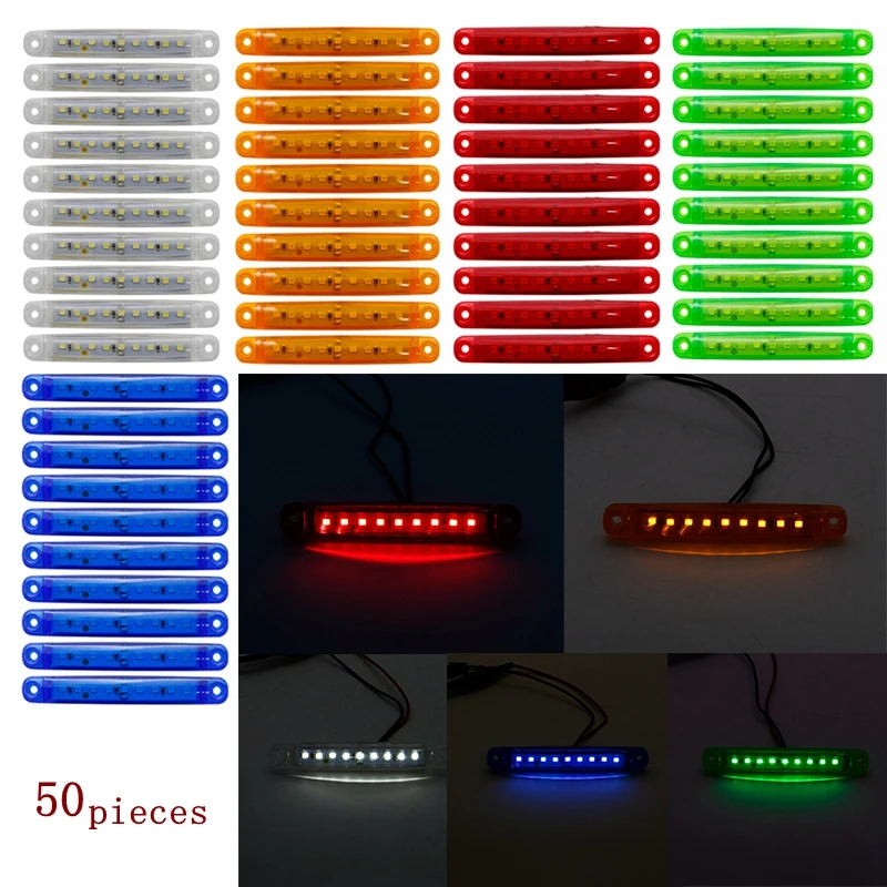 Янтарный автомобилей Внешнее освещение светодиодный 12 V-24 v 9/6 светодиодный авто шины Грузовик Боковые Габаритные светодиодный индикатор низкая СВЕТОДИОДНЫЙ трейлер светильник задняя сторона лампы - Цвет: 9LED 50pcs