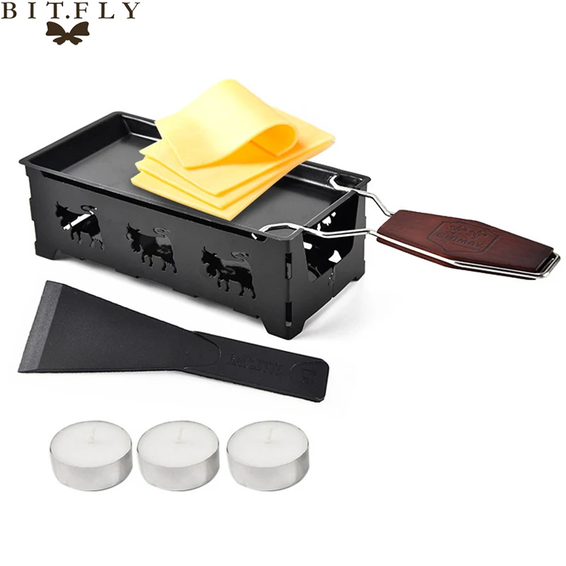 Mini Tea Light Cheese Raclette Set With Spatula & 3 Tealights-Foldable-Non-Stick-Fondue Kitchen Accessories Cooking Tools | Дом и сад