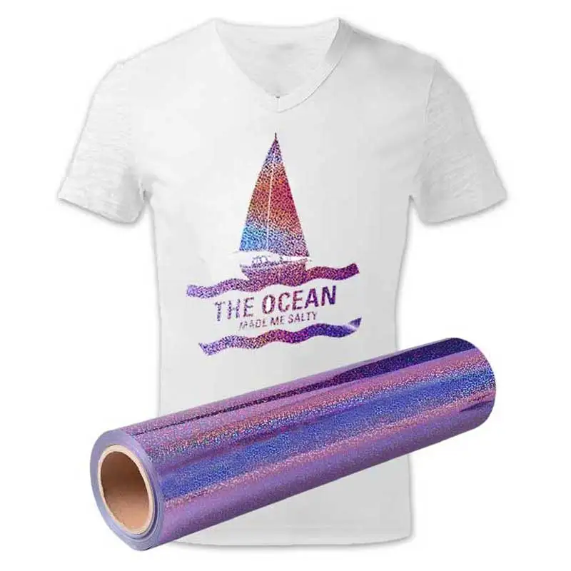 

Heat Transfer Vinyl hologram Iron on transfer for T-Shirts HTV Vinyl roll heat press decor film easy cut and weed Purple shine