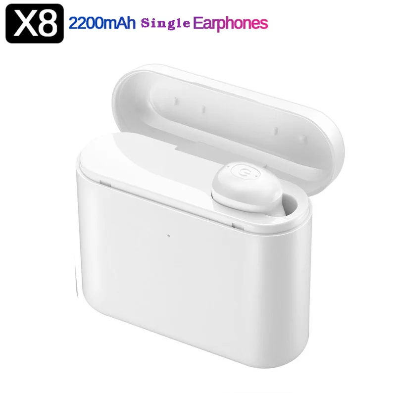 TWS Bluetooth, настоящие беспроводные наушники, 5D стерео наушники, мини TWS наушники, водонепроницаемые наушники, 2200 мАч, power Bank, смартфоны - Цвет: X8 single White