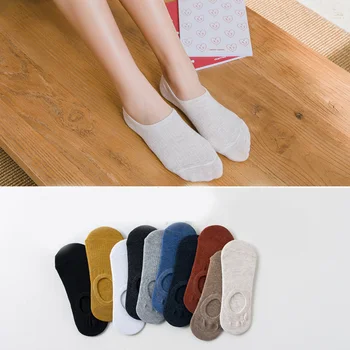 

10 Pairs/lot No Show Cotton Socks Women 10 Solid Colors Thin Breathable Casual Low Cut Sock Non Slip Design Spring Summer Autumn