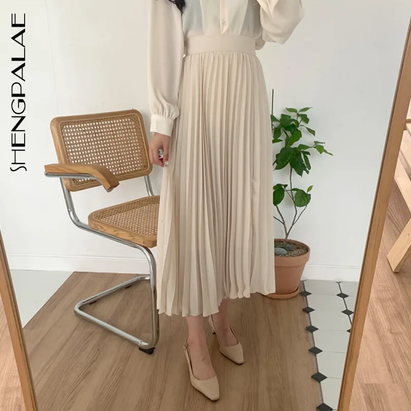 

SHENGPALAE 2019 New Fashion Autumn Long Fund Pleated Skirt Loose Casual Japanese Tide Solid Ankle-Length Faldas Mujer Moda FT800