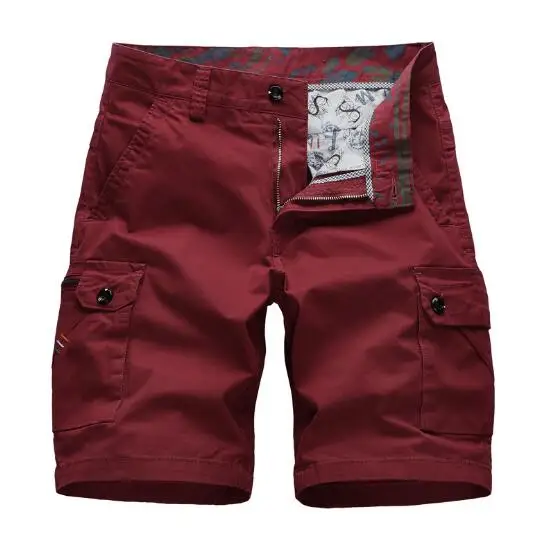 Red Men Shorts Summer Hot Sale Solid Cotton Knee-Length Short Pants Men Outwear Fashion Casual Elastic Plus Size Loose Shorts - Цвет: Red