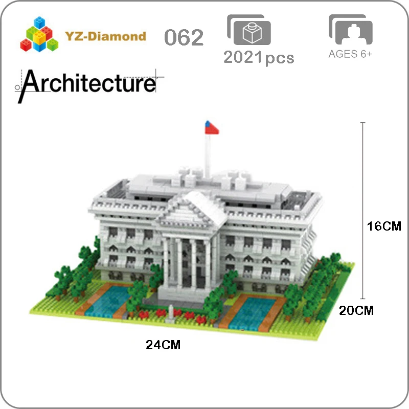 

YZ 062 World Famous Architecture USA The White House 3D Model Mini Diamond Building Small Blocks Bricks Toy for Children no Box