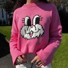 Милый мультипликационный кролик в стиле кавай свитер женский Harajuku девушки сладкий розовый пуловер Джемпер уличная Осень Зима Женский полувер