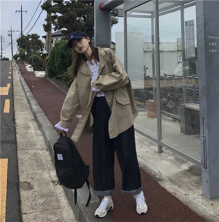 Зимняя Корейская Harajuku винтажная Повседневная Рабочая ветровка с длинными рукавами женская модная свободная простая повседневная женская куртка