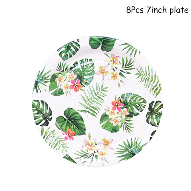 Hawaiian Party Decorations Palm Leaves Bunting Banner Luau Flamingo Summer Tropical Party Decoration Jungle Safari Party Ballons 8pcs 7inch plate