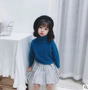 navy blue Кашемировый свитер с имитацией норки для маленьких девочек; коллекция года; зимняя одежда для девочек; толстый вязаный пуловер с высоким воротником; детский джемпер; BC792 - Цвет: navy blue