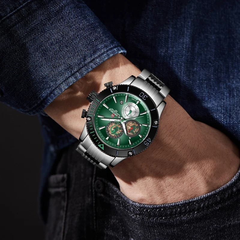 Top Luxury Brand NAVIFORCE Men Watch Fashion Silver Green Mens Quartz Watches Male Stainless Steel Sport Waterproof Wristwatches
