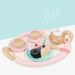 Jouets de cuisine en bois, service à gâteaux pour le thé, maison de jeu, Cosplay éducatif pour la vaisselle, cadeau pour enfants 