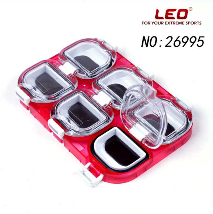 MrY 6 Compartments Magnet Mini Waterproof Fishing Tackle Box Fishing Hook Red Fishing Lures ABS Storage Case 11cm*7.5cm*1.2cm