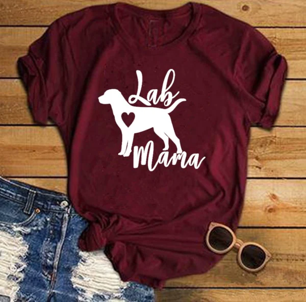 Lab I Love Mama ретривера Лабрадора рубашка с буквенным принтом Для женщин с О-образным вырезом Повседневное хлопковая забавная футболка милые животные футболка «lover» собаки футболка с надписью «мама»