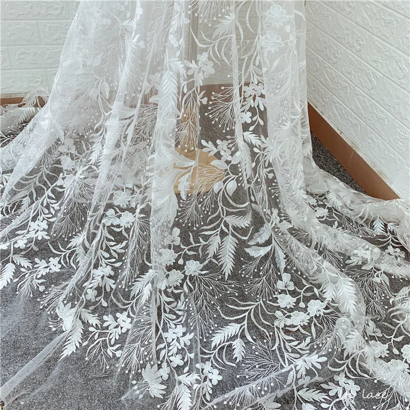 

2019 Latest Off White Good Quality Bridal Wedding dress Tulle / net Embroidery French Lace fabric DIY sewing Cloth fabric