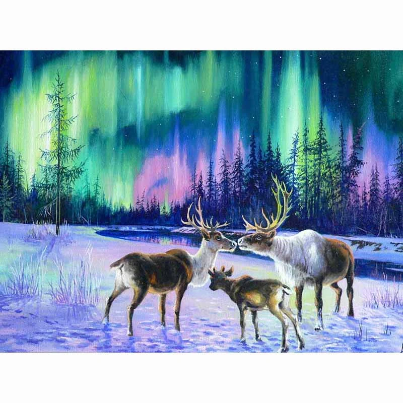 

Diamond Embroidery Deers With Polar Lights DIY Diamond Painting Needlework Cross Stitch Full Drill Rhinestones Mosaic Paintings