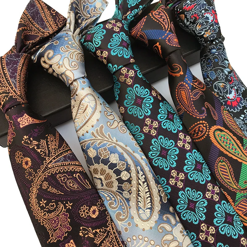 8 см мужские галстуки Полосатый шелковый галстук Пейсли Цветочные жаккардовые тканые галстуки для мужчин формальные деловые свадебные галстуки