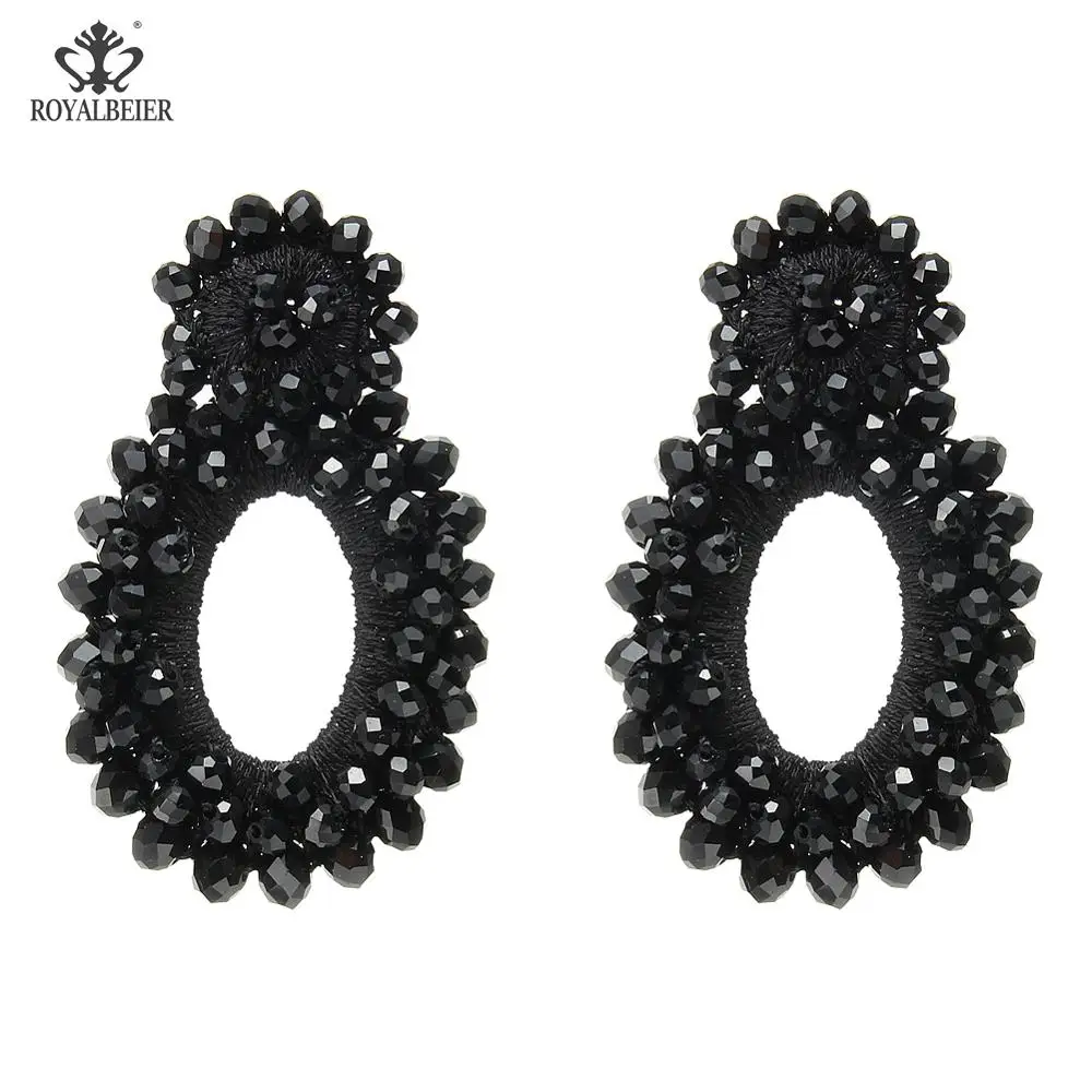 Black earrings 0702a ROYALBEIER, богемные черные висячие серьги с кисточками для женщин, черные висячие серьги с бусинами, массивные вечерние серьги, подарок - Окраска металла: Black earrings 0702a