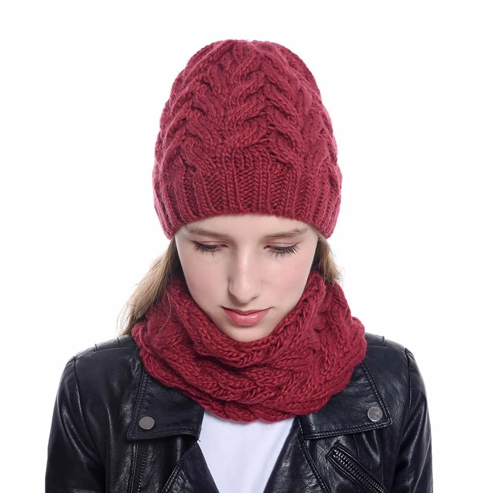 New Style Knitted Hat Scarf Set European And American-Style Winter WOMEN'S Hat Twist Knitting Wool Cap Warm Scarf