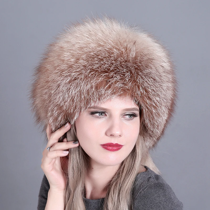 

Genuine Fox Fur Hats Women Real Fur Bomber Hat for Russian Women Fashion Princess Cap With Natural Rex Rabbit Fur Top