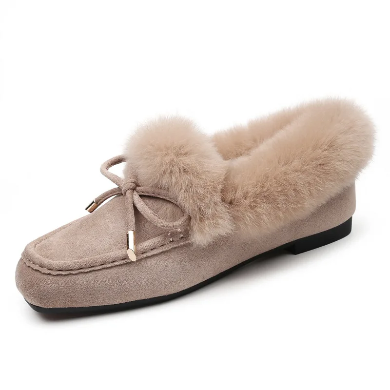 На натуральном кроличьем меху женские туфли на плоской подошве теплые, зимние, шерстяные Туфли-оксфорды; женские лоферы на меху с бантиком женские мокасины обувь в деловом стиле