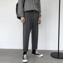 Осенние мужские брюки в западном стиле, облегающие повседневные штаны для отдыха, мужские серые/черные формальные мужские строгие брюки, размер s-xl