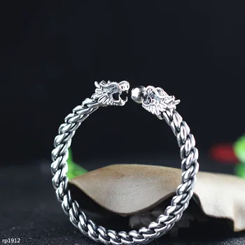 

KJJEAXCMY Boutique jewelry 925 Thai Silver Men's Hand Jewellery Foot Silver Jewelry Double Dragon Twist Bangle