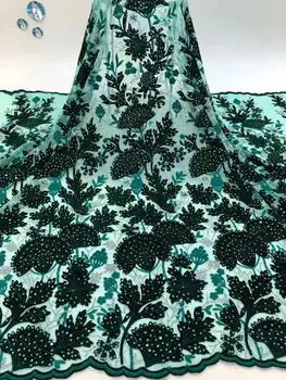 

Green 2020 Latest Design African Lace Fabric Wholesale Velvet Lace Fabric High Quality Nigerian Tulle Sequins Lace Fabric